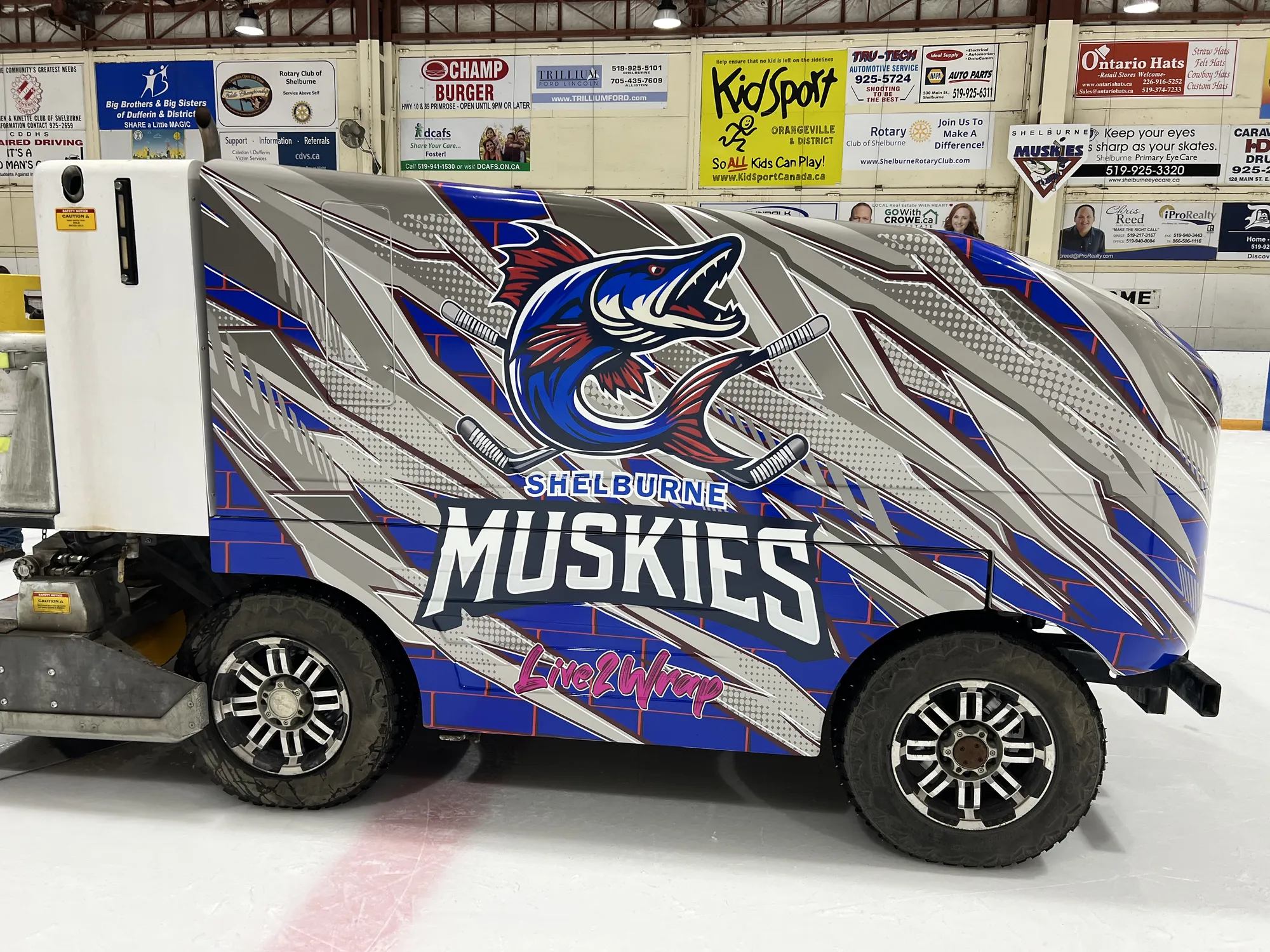 Shelburne Muskies branded zamboni at Centre Dufferin Recreation Complex